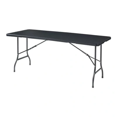 Abbildung von [en.casa] Klapptisch Mark Gartentisch Campingtisch klappbar 180 x 75 72 cm tragbar rechteckig Picknicktisch Outdoor Rattanoptik, Schwarz