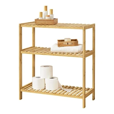 Abbildung von en.casa Standregal, »Nyköping« Bambus Regal 58x26x66cm mit 3 Ablagen