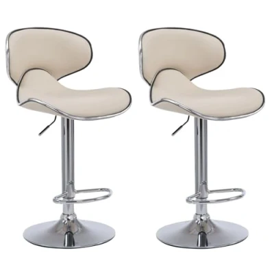Abbildung von CLP 2er Set Barhocker Las Vegas Mit Kunstlederbezug I Höhenverstellbarer Barstuhl Fußstütze, Farbe:Creme, Gestell Farbe:Chrom