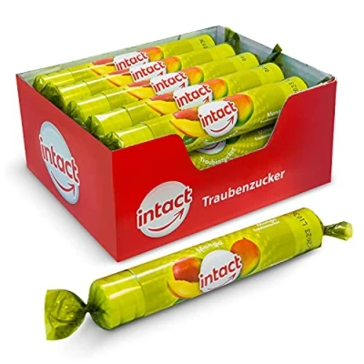 Abbildung von intact Traubenzucker (Mango) Rolle 15 St. Multipack (15 x 40g) Bonbons 100% Vegan