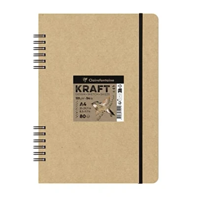 Abbildung von Clairefontaine 975941C Skizzenbuch Kraft Natur mit Doppelspirale, 80 Blatt 115g, DIN A4 21x29,7cm, ideal für Multitechniken, 1