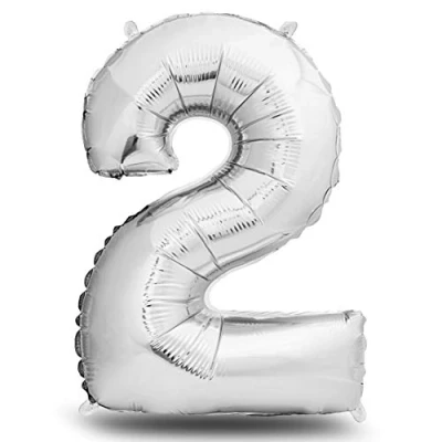 Abbildung von envami® Folienluftballon Zahl XXL Silber 101cm Geburtstagsdeko Riesen Zahlenballon Ballon Deko zum Geburtstag fliegt mit Helium (Zahl 2)