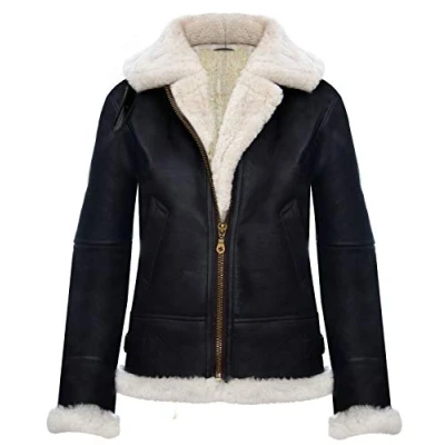 Abbildung von Infinity Leather Herren Braun Sahne B3 Shearling Schaffell WW 2 Bomber Leder Jacke 4XL