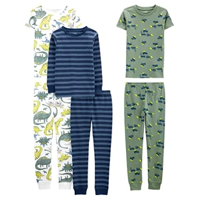 Abbildung von Simple Joys by Carter&#039;s Jungen 6 Piece Snug Fit Cotton Pajama Set Pyjamaset, Blau/Grün/Dinosaurier, 5 Jahre (3er Pack)