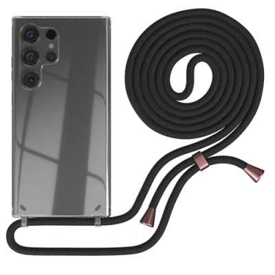 Abbildung von EAZY CASE Handykette kompatibel mit Samsung Galaxy S24 Ultra Kette zum Umhängen für Hülle Band aus Silikon stoßfeste transparente Handyhülle als Fallschutz in Clips Rose