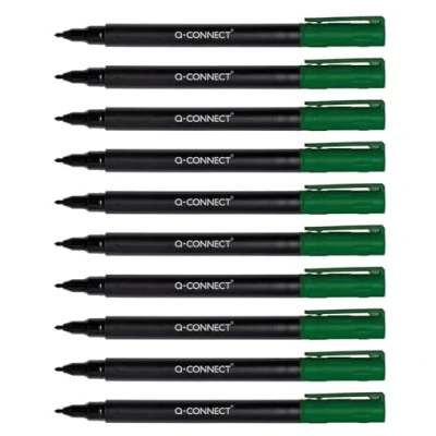 Abbildung von Q Connect CD DVD BD Marker/Marker Stift Stärke: 0,6 mm/Grün / 10 Stück 10er Pack/Wasserfest/zum Schreiben auf Glas, Kunststoff, Metall, Porzellan, Folie/auf Alkoholbasis/Ungiftig