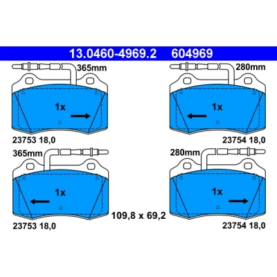 Abbildung von ATE 13.0460 4969.2 Bremsbelagsatz inkl. Verschleißwarnkontakt PEUGEOT: 406 Coupe