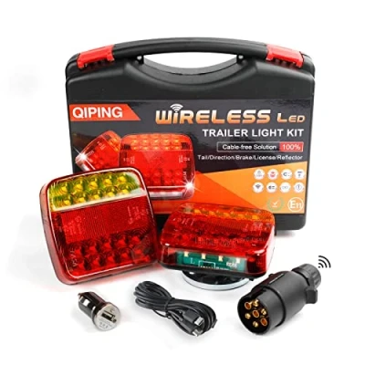 Abbildung von Qiping 12V Kabellos LED Rückleuchten Satz mit Magnet für KFZ Anhänger, 7 polig Drahtloser Rücklicht Magnetisches, Wiederaufladbar, Wasserdicht, E11, 10R 05 Genehmigt