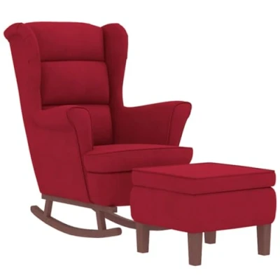 Abbildung von vidaXL Schaukelsessel und Hocker mit Holzbeinen Weinrot Samt, Sessel Hocker, Relaxsessel, Relaxstuhl, Schaukelsessel, Relaxsessel