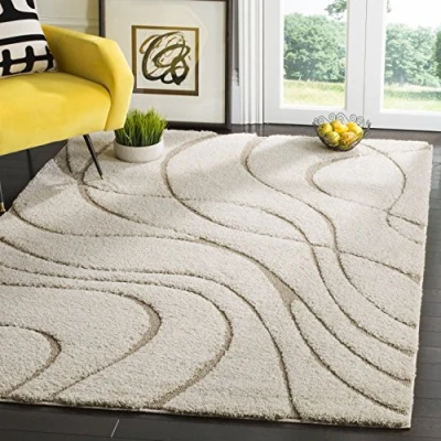 Abbildung von SAFAVIEH Zottelig Teppich für Wohnzimmer, Esszimmer, Schlafzimmer Florida Shag Collection, Hoher Flor, Creme und Beige, 99 X 160 cm