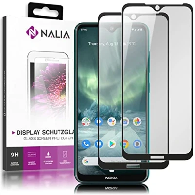 Abbildung von NALIA (2 Pack) Schutzglas kompatibel mit Nokia 7.2 Glas, 9H Full Cover Screen Display Schutz, Schutzfolie Bildschirm Abdeckung Schutz Film Protector Tempered Glass Crystal Klar Transparent Schwarz
