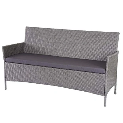 Abbildung von Mendler 3 Sitzer Poly Rattan Gartenbank Halden, Sitzbank grau, Kissen anthrazit