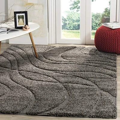 Abbildung von SAFAVIEH Zottelig Teppich für Wohnzimmer, Esszimmer, Schlafzimmer Florida Shag Collection, Hoher Flor, Grau und Grau, 99 X 160 cm