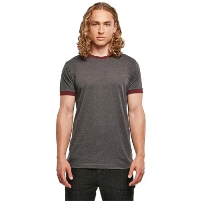 Abbildung von Build Your Brand Herren BB022 Ringer Tee T Shirt, charcoal/cherry, XL