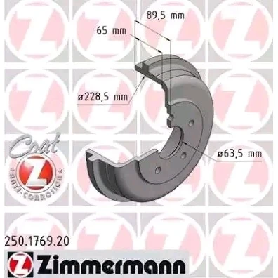 Abbildung von ZIMMERMANN COAT Z 250.1769.20 Bremstrommel 279 FORD: Transit Connect Mk1 Kastenwagen, Tourneo