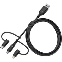 Abbildung von OtterBox verstärktes 3 in 1 Kabel mit USB A, C und Lightning Anschluss, Ladekabel für Smartphone Tablet, Ultra Robust getestet auf Biegsamkeit Flexibilität, 1M, Schwarz