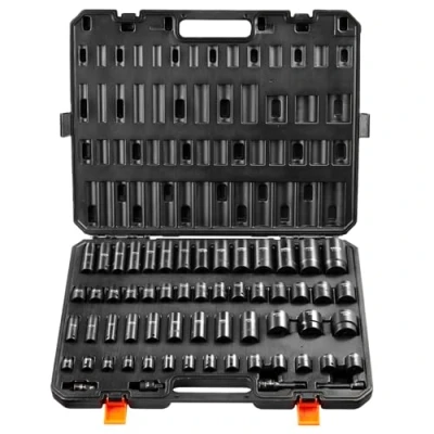 Abbildung von VEVOR 3/8 &amp; 1/2 Zoll Antriebs Schlagschrauber Steckschlüsselsatz, 59 teiliger Steckschlüsselsatz SAE 5/16 bis 1 1/4 und metrisch 6 32 mm, Punkt Cr Mo Legierungsstahl für Autoreparatur