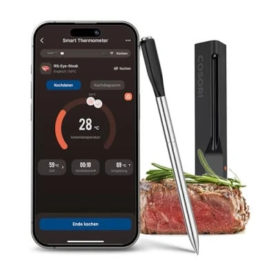 Abbildung von COSORI Erstes Smartes Fleischthermometer, Kabelloses Grillthermometer Bluetooth, perfekt für Heißluftfritteuse, Bratenthermometer Küche und Grill, Spülmaschinenfest, Schwarz