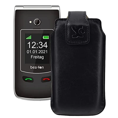 Abbildung von Suncase Original Tasche kompatibel mit Beafon SL645 Plus Hülle Leder Etui Handytasche Ledertasche Schutzhülle Case in schwarz