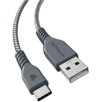 Abbildung von TECHGEAR 1M USB C Kabel Typ Nylon Geflochtene Ladekabel und Synchronisation für iPad Air 4. 5. Generation, Pro 12,9 2018 2024 11, 10, Mini 6, mehr 1 Meter Silber