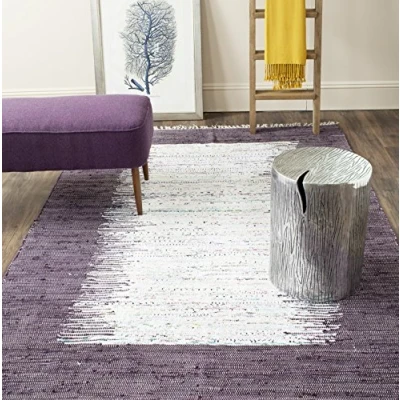 Abbildung von SAFAVIEH Modern Teppich für Wohnzimmer, Esszimmer, Schlafzimmer Montauk Collection, Kurzer Flor, Elfenbein und Lila, 91 X 152 cm