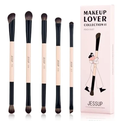 Abbildung von Jessup Pinselset Make up Pinsel, 10 in 5 Doppelend Lidschattenpinsel, Konturenpinsel Blenderpinsel Eyeliner Pinsel Shader vegane Fasern Präzisions Augenpinsel Set Pfirsichstaub T509