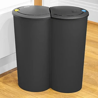 Abbildung von Spetebo Mülleimer Abfalleimer 2x25 Liter Duo Bin schwarz, Doppel Müll Eimer Abfall Trenner