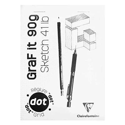 Abbildung von Clairefontaine 96691C Skizzenblock Graf it, DIN A4, 21x29,7 cm, 80 Blatt, 90g, DOT Lineatur, geheftet, ideal für Trockentechiken, 1 Stück, Weiß