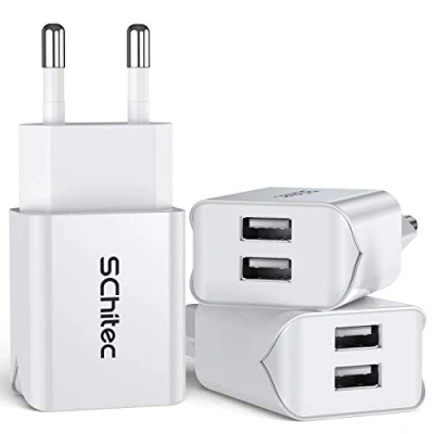 Abbildung von SCHITEC USB Ladegerät Netzteil Stecker, 3Pack 2 Port 5V / 2.1A Netzstecker Ladeadapter Handy Ladestecker kompatible mit iPhone 11 X 8 7 Samsung Galaxy S10 S9 S8 Huawei LG Tablet und mehr (Weiß)