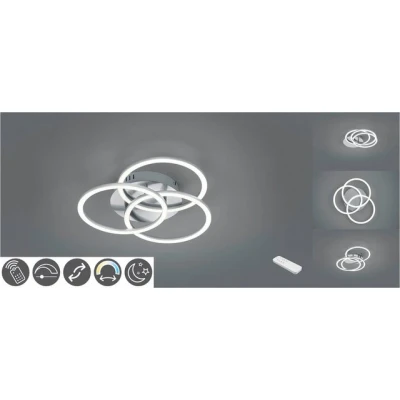 Abbildung von TRIO Leuchten LED Deckenleuchte Circle, Memoryfunktion, Nachtlichtfunktion, fest integriert, warmweiß kaltweiß, Deckenlampe Nickel matt mit schwenkbaren Ringen / inkl. Fernbedienung