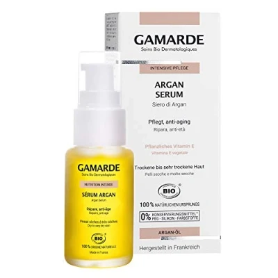 Abbildung von GAMARDE Bio Kosmetik: Argan Serum mit Anti Aging Effekt, Vitamin E &amp; 98% Arganöl I Vegane Feuchtigkeitscreme für trockene bis sehr Haut Pflegende Gesichtscreme Frauen Männer 30 ml