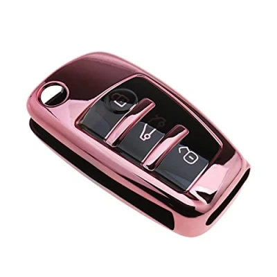 Abbildung von eMagTech Autoschlüssel Schutzabdeckung Schutzhüllen Weich TPU 3 Tasten Rosa Kompatibel mit Audi A1 A3 A4 A6 Q3 Q5 Q7 S3 R8 TT