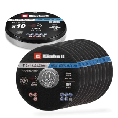 Abbildung von Original Einhell Trennscheiben Metall, 10 tlg., Ø 115 mm in Dose (Schnelles Trennen, Metallverarbeitung, Leichter Schnitt, MPA zertifiziert, Markenunabhängig)