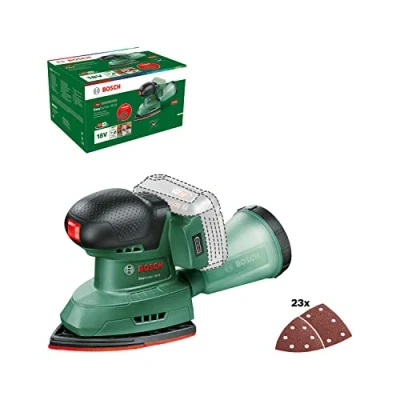 Abbildung von Bosch Akku Multischleifer EasySander 18V 8 (Ohne Akku; 18 Volt System; für die DIY Holzbearbeitung; 3x Schleifblätter; 20x Schleifpapier; im Karton) Amazon Edition