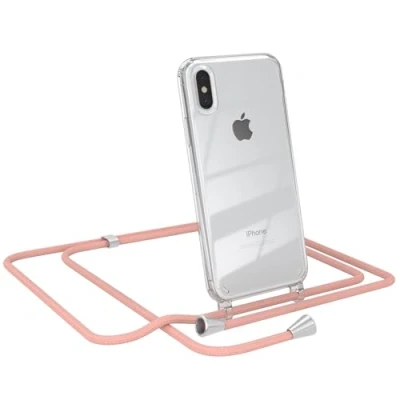 Abbildung von EAZY CASE Smartphone Necklace kompatibel mit iPhone X/XS, Tasche Kette Schultertasche Crossbody Bag, Handyhülle zum Umhängeband Kordel in komplett Alt Rosa Endstücken Silber