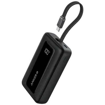 Abbildung von Anker Power Bank, Powerbank 20000mAh 30W mit integriertem USB C Kabel, High Speed portables Ladegerät, 1 C, A, Akkupack für iPhone 16/15/15 Pro/15 Pro Max/15 Plus, MacBook, Galaxy und mehr