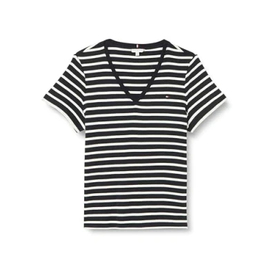 Abbildung von Tommy Hilfiger Curve NEW SLIM CODY V NECK Tshirt basic, Damen, Größe: 46, Breton desert sky/ecru