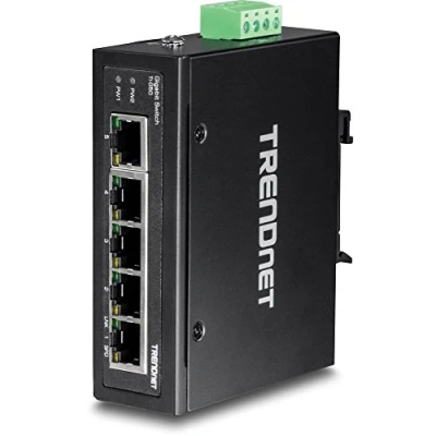 Abbildung von TRENDnet TI G50 5 Port gehärteter industrieller Gigabit DIN Schienen Switch, 10 Gbit / s Schaltkapazität, IP30 Netzwerk Switch und Wandhalterungen enthalten