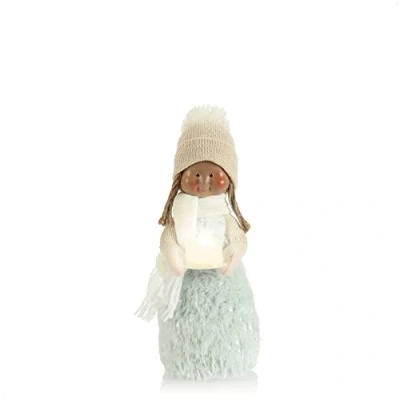 Abbildung von com four® Weihnachtsdeko Mädchen mit Kerze Weihnachtsfigur stehend Dekofigur zu Weihnachten Standfigur flackerndem LED Licht (Größe 1 blau)
