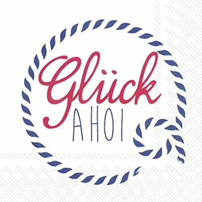 Abbildung von Serviette IHR Motiv: Glück Ahoi rot maritim mit Knoten 33x33cm 20 Servietten pro Packung