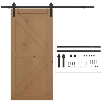 Abbildung von HOMCOM Türbeschlag 200 cm, mit Schienen, Rollen, Schienenstopper, Bodenblock (Schiebetürsystem, 1 St., Schiebetüren Beschlagsatz), aus Kohlenstoffstahl Schwarz