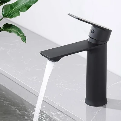 Abbildung von HOMELODY Wasserhahn Bad Schwarz für Familie Mischbatterie Warm und Kaltwasser Energiesparend Waschbeckenarmatur Einhebelmischer Badezimmer
