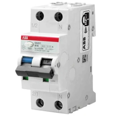 Abbildung von ABB RCBO System Pro M Compact DS201 FI/LS Schalter 20A, 2 polig, Empfindlichkeit 300mA, DIN Schienen Montage