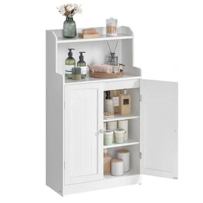 Abbildung von VASAGLE Badezimmerschrank, Badschrank mit 2 Türen, verstellbare Eingeböden, 30 x 60 100 cm, Schrank für Esszimmer, Küche, Wohnzimmer, wolkenweiß BBC770W01