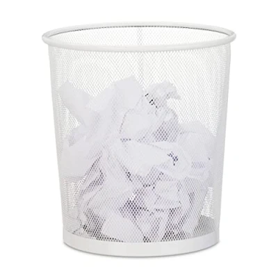Abbildung von Relaxdays Papierkorb, Büro &amp; Jugendzimmer, offen, rund, Drahtgeflecht, Papiermülleimer, Metall, H x D: 28 26 cm, weiß, Metallgeflecht M