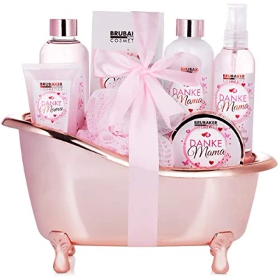 Abbildung von BRUBAKER Hautreinigungs Set &quot;Danke Mama&quot; Dusch und Badeset, 8 tlg., Mutter Beauty Geschenkset in dekorativer Wanne, Muttertagsgeschenk Wellness Pflegeset mit Rosen Vanille Duft, Geschenk für Mama