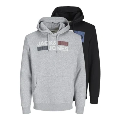 Abbildung von Jack &amp; Jones Jjecorp LOGO HOOD 2 PACK Kapuzenpullover, Herren, Größe: XS, Light grey melange/black