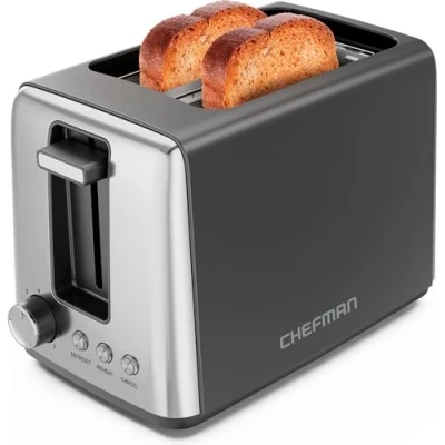 Abbildung von Chefman Toaster 2 Scheiben, 7 Bräunungsstufen, herausnehmbare Krümelschublade, für dickes Brot und Bagel, Auftauen, Abbrechen, perfekt als Grill Schwarz