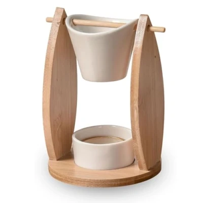 Abbildung von Duftbrenner Segel Schmelzender Duftwachsbrenner Diffusor für ätherische Öle und Raumdüfte Kerzenständer Aromatherapie Kerzenhalter aus Holz Keramik Höhe: 15 cm Zen&#039;Arôme