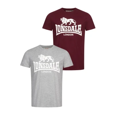 Abbildung von Lonsdale Normale Passform TWO PACK Kelso Tshirt print, Herren, Größe: Medium, Marl grey oxblood